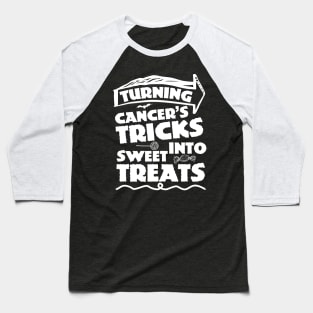 lung cancer awareness white ribbon turning cancer's tricks into sweet treats Baseball T-Shirt